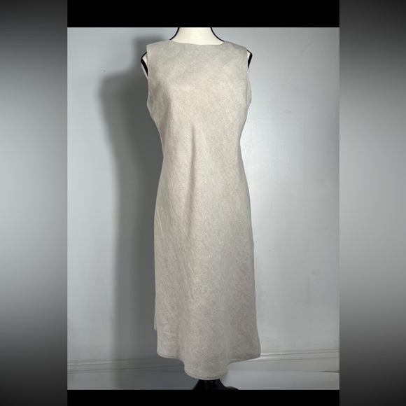 LANDS’ END WOMEN SLEEVES LINEN MIDI DRESS SIZE 12 COLOR NATURAL - Picture 7 of 9